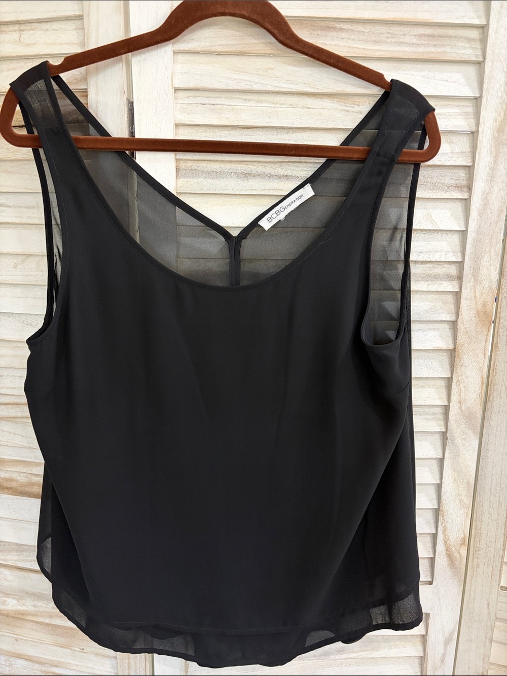 BCBGMaxAzria Black Sleeveless Sheer-Back Camisole